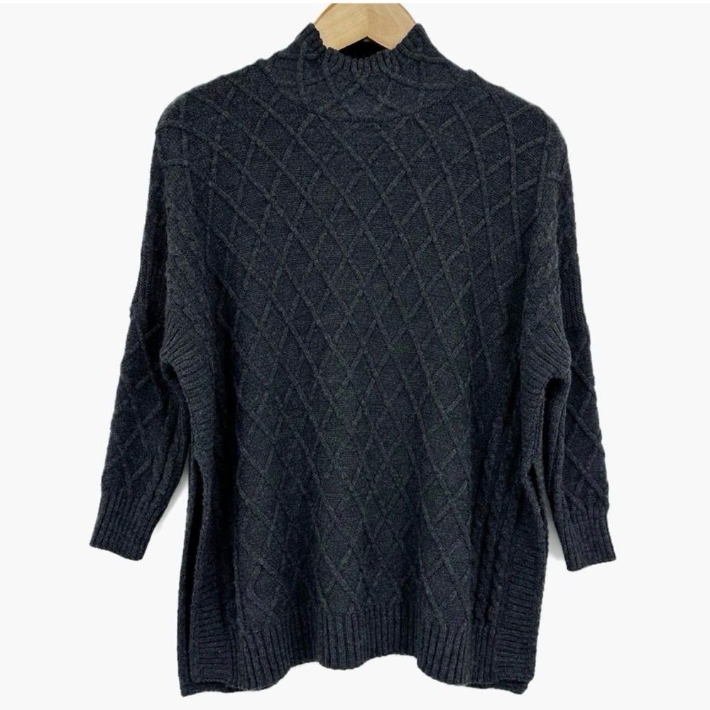 Mer Sea Lisbon Traveler Charcoal Gray Diamond Knit Mock Neck Sweater One Size - Picture 11 of 11